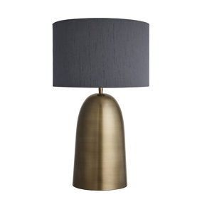 Industville Pillar Bell Table Lamp in Brass with Grey Large Empire Lampshade