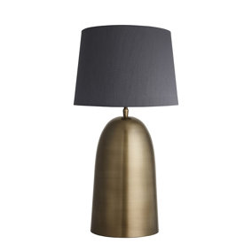 Industville Pillar Bell Table Lamp in Brass with Grey Small Empire Lampshade