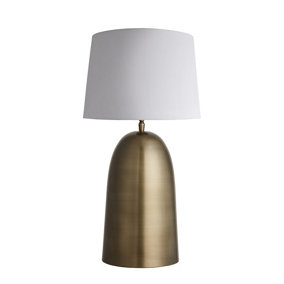 Industville Pillar Bell Table Lamp in Brass with White Large Drum Lampshade