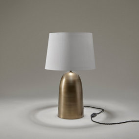 Industville Pillar Bell Table Lamp in Brass with White Large Empire Lampshade