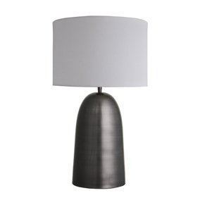 Industville Pillar Bell Table Lamp in Pewter with Grey Large Empire Lampshade
