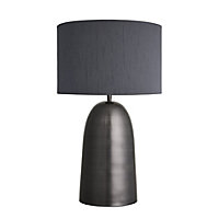 Industville Pillar Bell Table Lamp in Pewter with White Large Empire Lampshade