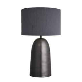 Industville Pillar Bell Table Lamp in Pewter with White Large Empire Lampshade