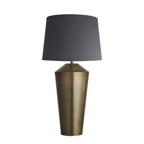 Industville Pillar Cone Table Lamp in Brass with Grey Small Cube Lampshade