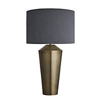 Industville Pillar Cone Table Lamp in Brass with Grey Small Empire Lampshade
