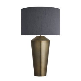 Industville Pillar Cone Table Lamp in Brass with Grey Small Empire Lampshade