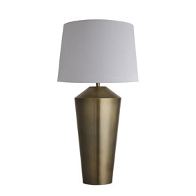 Industville Pillar Cone Table Lamp in Brass with White Large Drum Lampshade