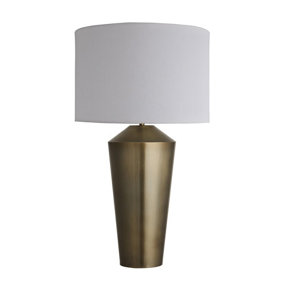 Industville Pillar Cone Table Lamp in Brass with White Small Cube Lampshade