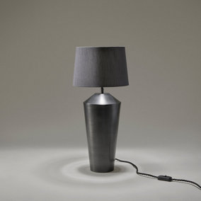 Industville Pillar Cone Table Lamp in Pewter with White Large Empire Lampshade