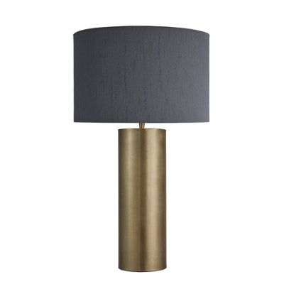 Industville Pillar Cylinder Table Lamp, Brass, Grey Large Drum ...