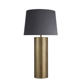 Industville Pillar Cylinder Table Lamp, Brass, Grey Large Empire Lampshade