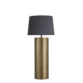 Industville Pillar Cylinder Table Lamp, Brass, Grey Small Empire Lampshade