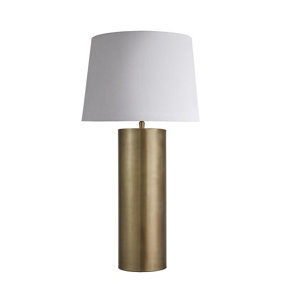 Industville Pillar Cylinder Table Lamp, Brass, White Large Empire Lampshade
