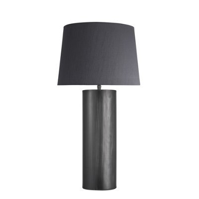 Industville Pillar Cylinder Table Lamp, Pewter, Grey Large Empire Lampshade