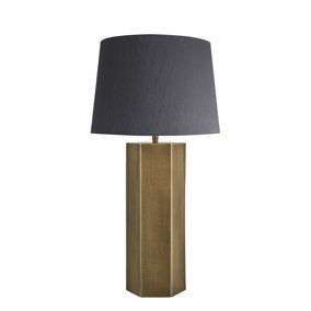 Industville Pillar Hex Table Lamp, Brass, Grey Large Empire Lampshade