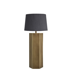 Industville Pillar Hex Table Lamp, Brass, Grey Small Empire Lampshade