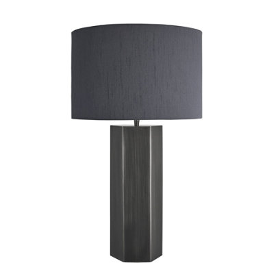 Industville Pillar Hex Table Lamp, Pewter, Grey Large Drum Lampshade