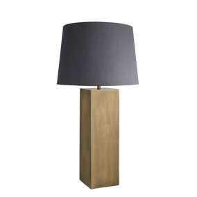 Industville Pillar Square Table Lamp, Brass, Grey Large Empire Lampshade