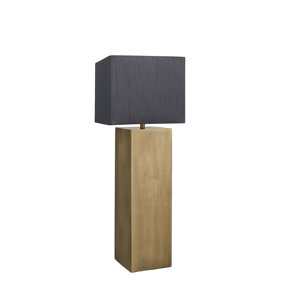 Industville Pillar Square Table Lamp, Brass, Grey Small Cube Lampshade