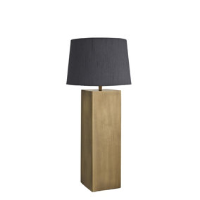 Industville Pillar Square Table Lamp, Brass, Grey Small Empire Lampshade
