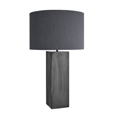 Industville Pillar Square Table Lamp, Pewter, Grey Large Drum Lampshade