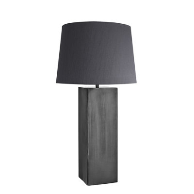 Industville Pillar Square Table Lamp, Pewter, Grey Large Empire Lampshade