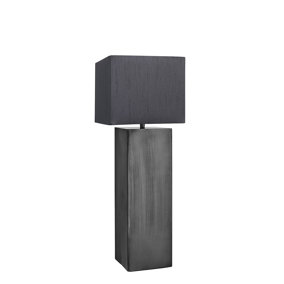 Industville Pillar Square Table Lamp, Pewter, Grey Small Cube Lampshade