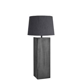 Industville Pillar Square Table Lamp, Pewter, Grey Small Empire Lampshade