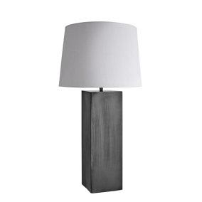 Industville Pillar Square Table Lamp, Pewter, White Large Empire Lampshade
