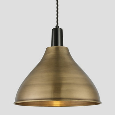 Industville Sleek Cone Pendant, 12 Inch, Brass, Black Holder