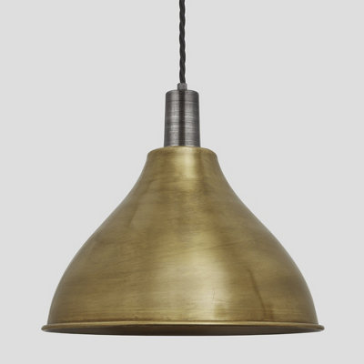 Industville Sleek Cone Pendant, 12 Inch, Brass, Pewter Holder