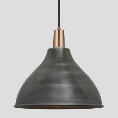 Industville Sleek Cone Pendant, 12 Inch, Pewter, Copper Holder