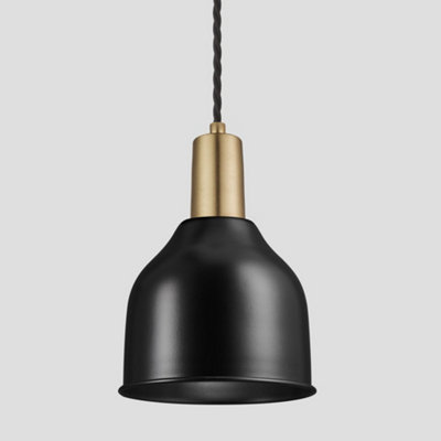 Industville Sleek Cone Pendant, 7 Inch, Black, Brass Holder