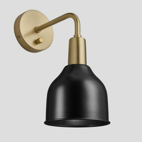Industville Sleek Cone Wall Light, 7 Inch, Black, Brass Holder
