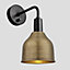Industville Sleek Cone Wall Light, 7 Inch, Brass, Black Holder