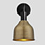 Industville Sleek Cone Wall Light, 7 Inch, Brass, Black Holder