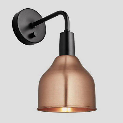 Industville Sleek Cone Wall Light, 7 Inch, Copper, Black Holder