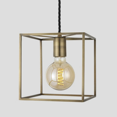 Industville Sleek Cube Pendant Light, 8 Inch, Brass