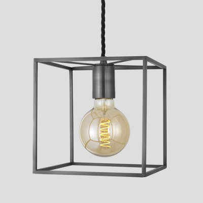 Industville Sleek Cube Pendant Light, 8 Inch, Pewter