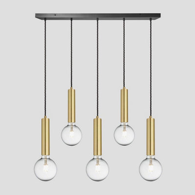 Industville Sleek Cylinder 5 Wire Cluster Lights, Brass