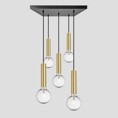 Industville Sleek Cylinder 5 Wire Square Cluster Lights, Brass