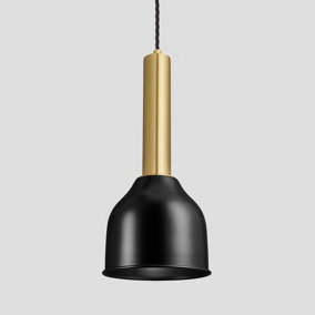 Industville Sleek Cylinder Cone Pendant Light, 7 Inch, Black, Brass Holder