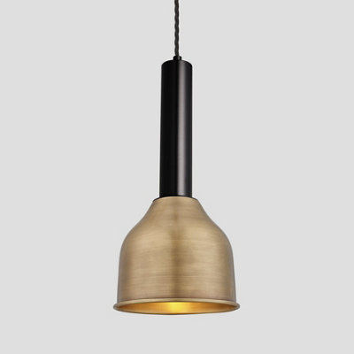 Industville Sleek Cylinder Cone Pendant Light, 7 Inch, Brass, Black Holder