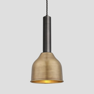 Industville Sleek Cylinder Cone Pendant Light, 7 Inch, Brass, Pewter Holder