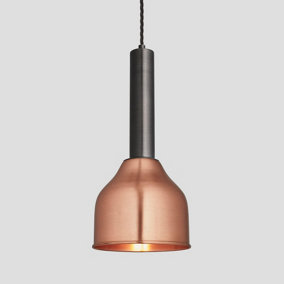 Industville Sleek Cylinder Cone Pendant Light, 7 Inch, Copper, Black Holder