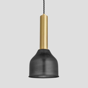 Industville Sleek Cylinder Cone Pendant Light, 7 Inch, Pewter, Brass Holder