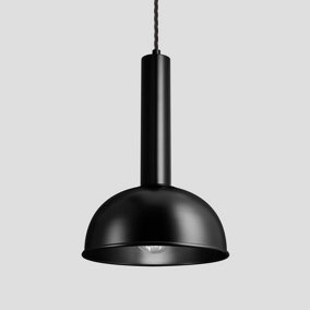 Industville Sleek Cylinder Dome Pendant Light, 8 Inch, Black, Black Holder