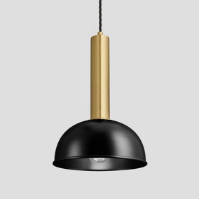 Industville Sleek Cylinder Dome Pendant Light, 8 Inch, Black, Brass Holder
