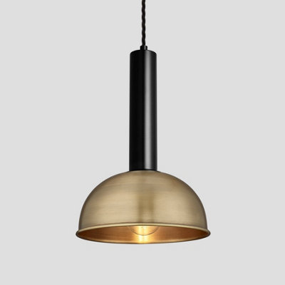 Industville Sleek Cylinder Dome Pendant Light, 8 Inch, Brass, Black Holder