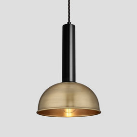 Industville Sleek Cylinder Dome Pendant Light, 8 Inch, Brass, Black Holder